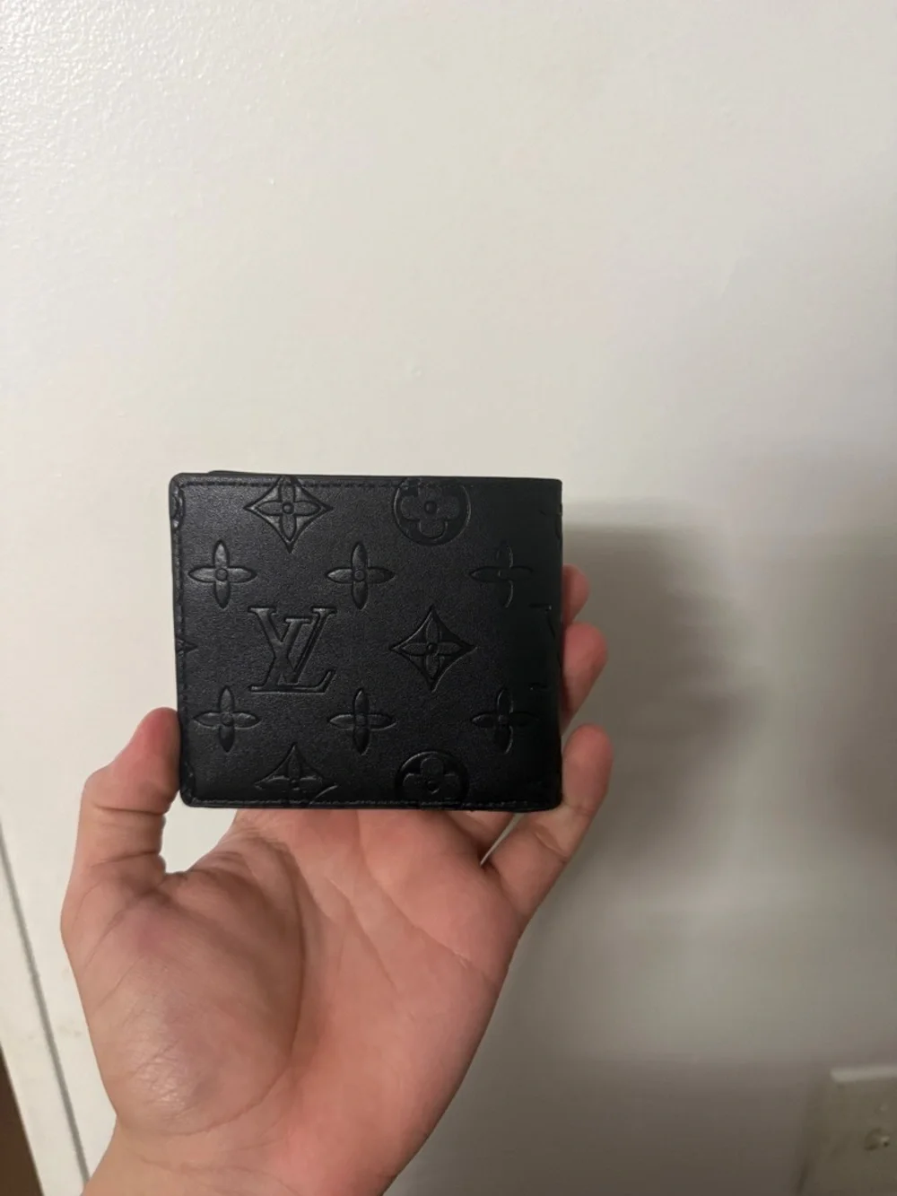 Men's Black Embossed Monogram Leather Money Clip - Luxury Logo Detail